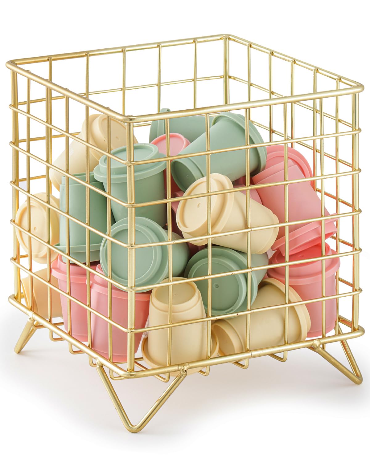 FantasyLife K Cup Holder Organizer in gold metal finish stores coffee pods neatly on the counter.