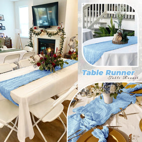FANTEKE baby blue cheesecloth runner used on chairs or furniture for refined ambiance.