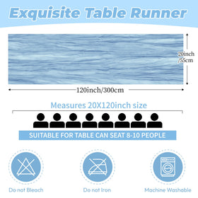 FANTEKE baby blue cheesecloth runner, draped table setting, adds romantic texture.
