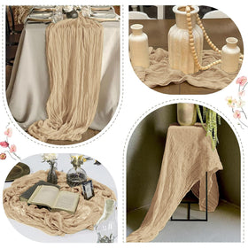 FANTEKE beige cheesecloth on fireplace shelf enhances cozy styling.