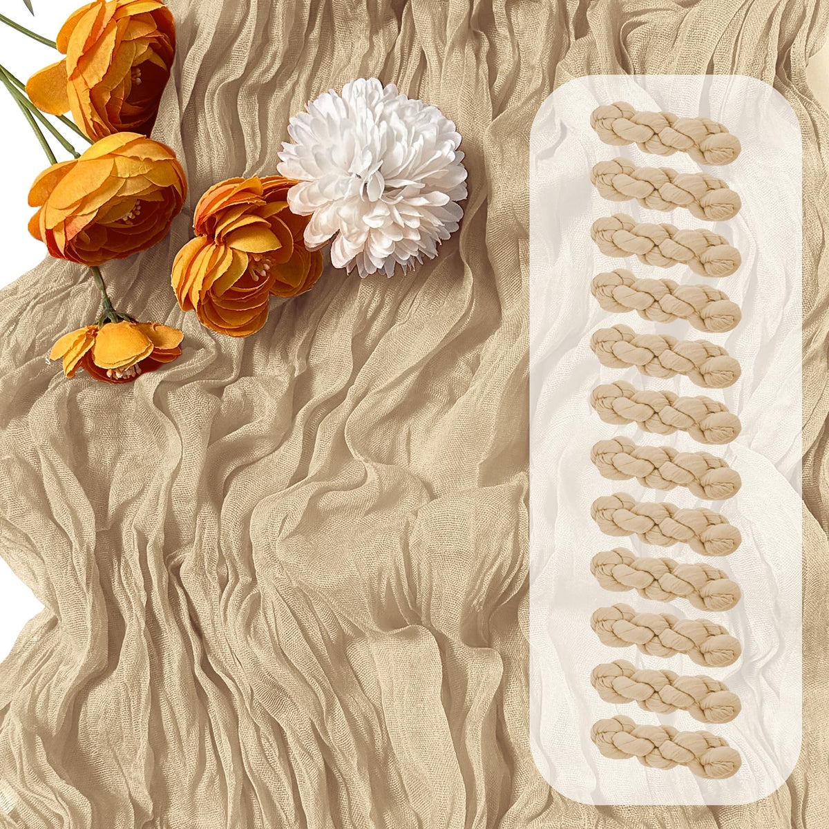 FANTEKE beige cheesecloth table runner with generous 17x108 inch size adds elegant drape.