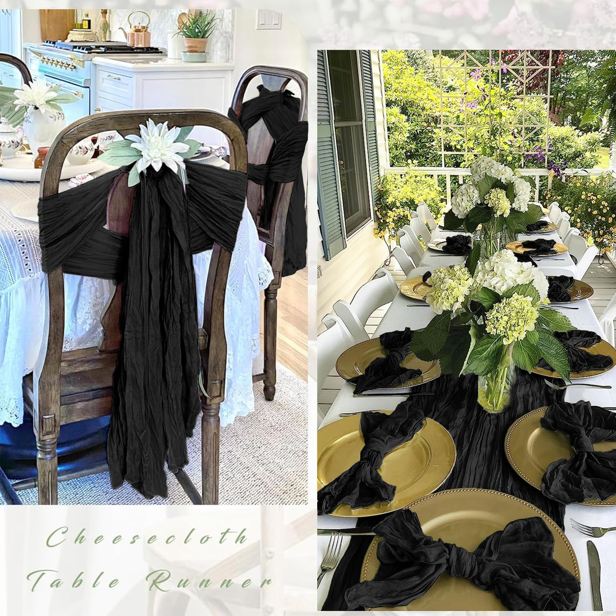 FANTEKE black cheesecloth runner for baby shower dining, soft ambiance