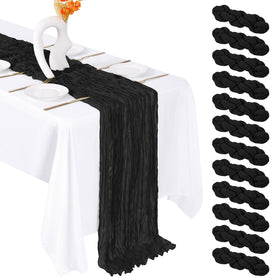 FANTEKE black cheesecloth table runner close-up texture for rustic elegance