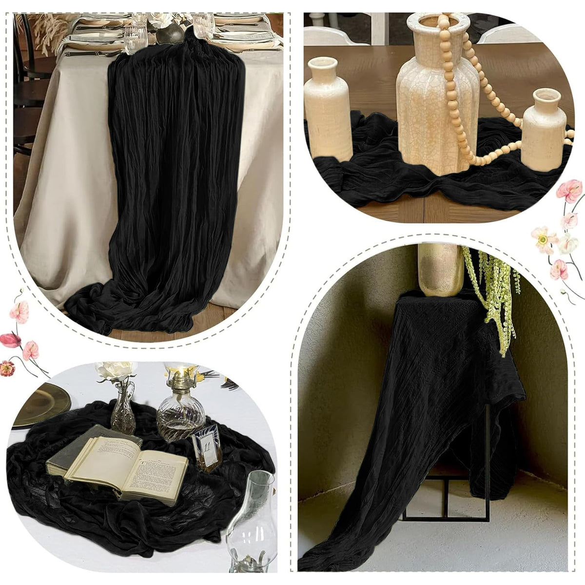 FANTEKE cheesecloth runner accents mantel or shelves with soft texture