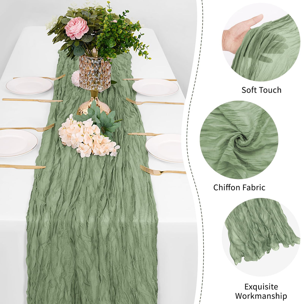 FANTEKE 12-pack sage green runners offer bulk value for tables.