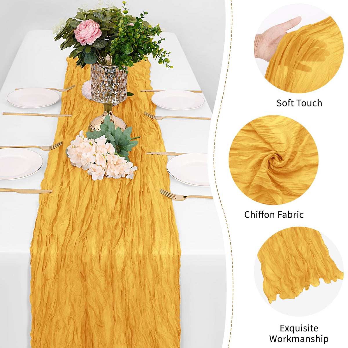 FANTEKE versatile decor with gold cheesecloth runner for chairs arches and shelves