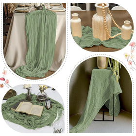 FANTEKE cheesecloth runners showcase beautiful drape for wedding reception.