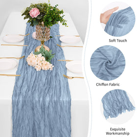 FANTEKE dusty blue runner complements chair ties and wedding arch decorations