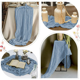 FANTEKE dusty blue cheesecloth runner is easy to care for after events