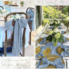 FANTEKE dusty blue table runner offers soft touch and graceful drape for stylish table decor