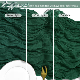 FANTEKE emerald green cheesecloth runner used as chair ties for elegant event decor