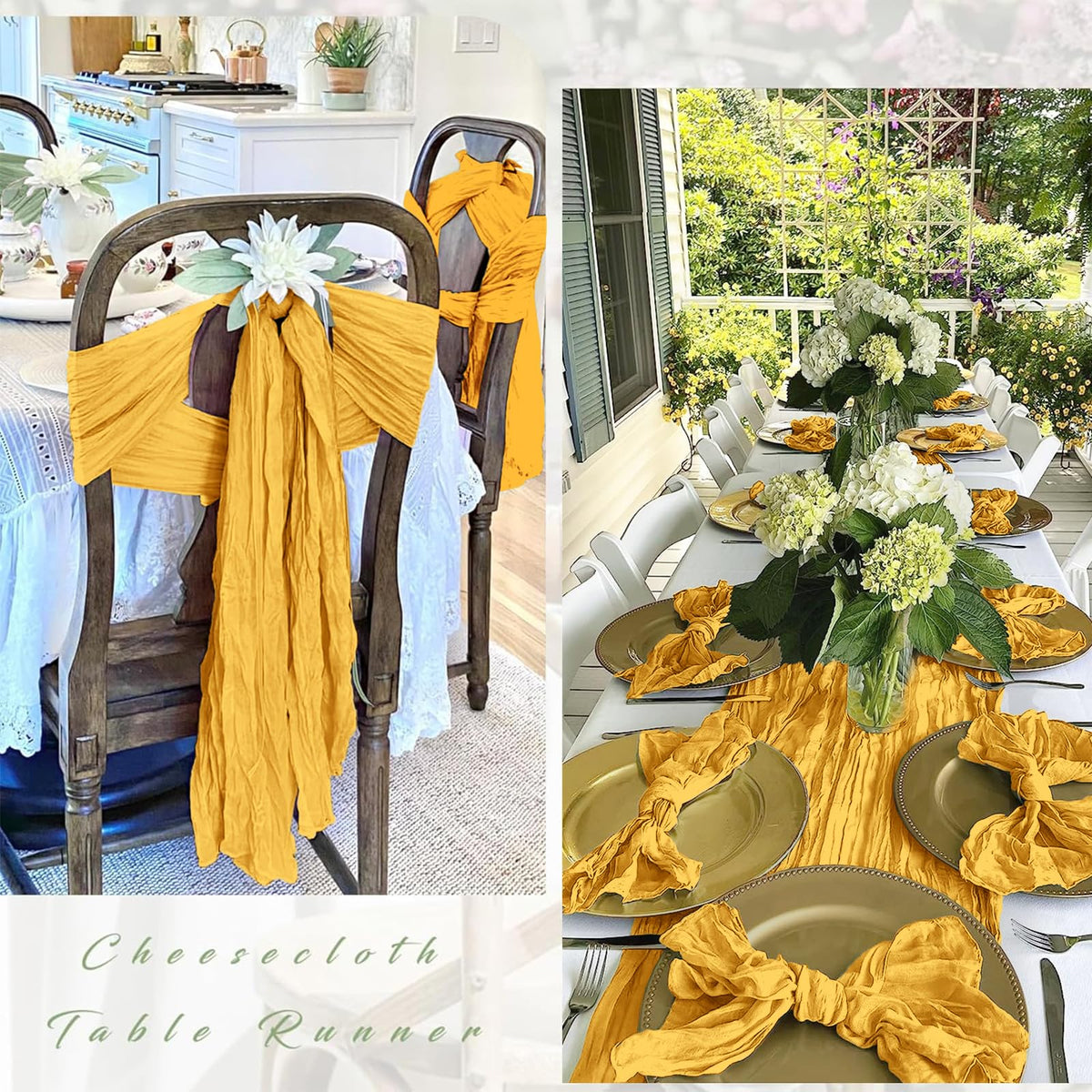 FANTEKE gold runner enhances wedding or party settings with warm glow