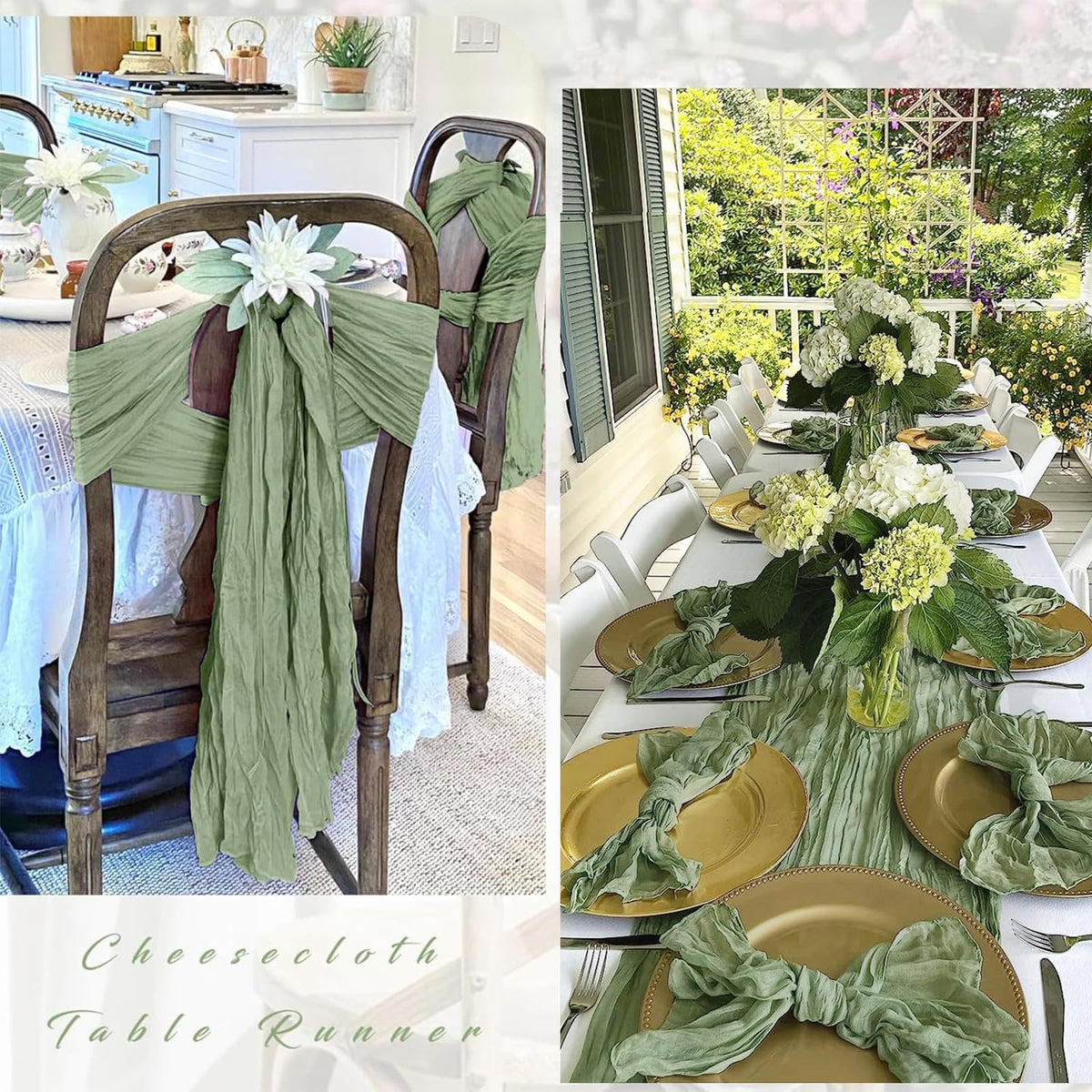 FANTEKE semi-sheer cheesecloth runner adds soft elegance to baby showers.