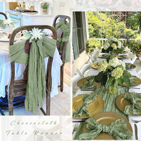 FANTEKE semi-sheer cheesecloth runner adds soft elegance to baby showers.