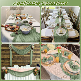 FANTEKE bulk-pack 12 sage green cheesecloth table runners for events.