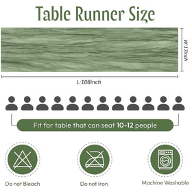 FANTEKE sage green table runner draped on banquet table for rustic wedding ambiance.