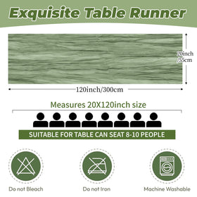 FANTEKE sage green cheesecloth-table-runner wrinkle texture adds rustic charm.