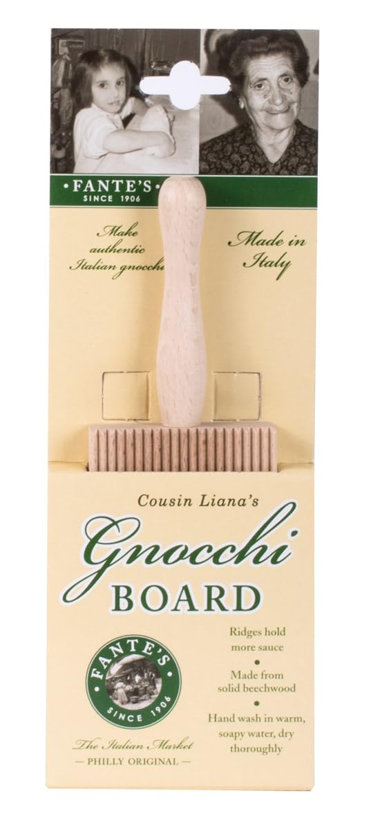 Fante's beechwood gnocchi board features ergonomic handle for steady shaping