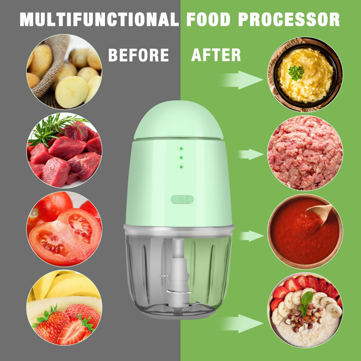 Fanxieast mini chopper on the kitchen counter highlighting portability for quick meals