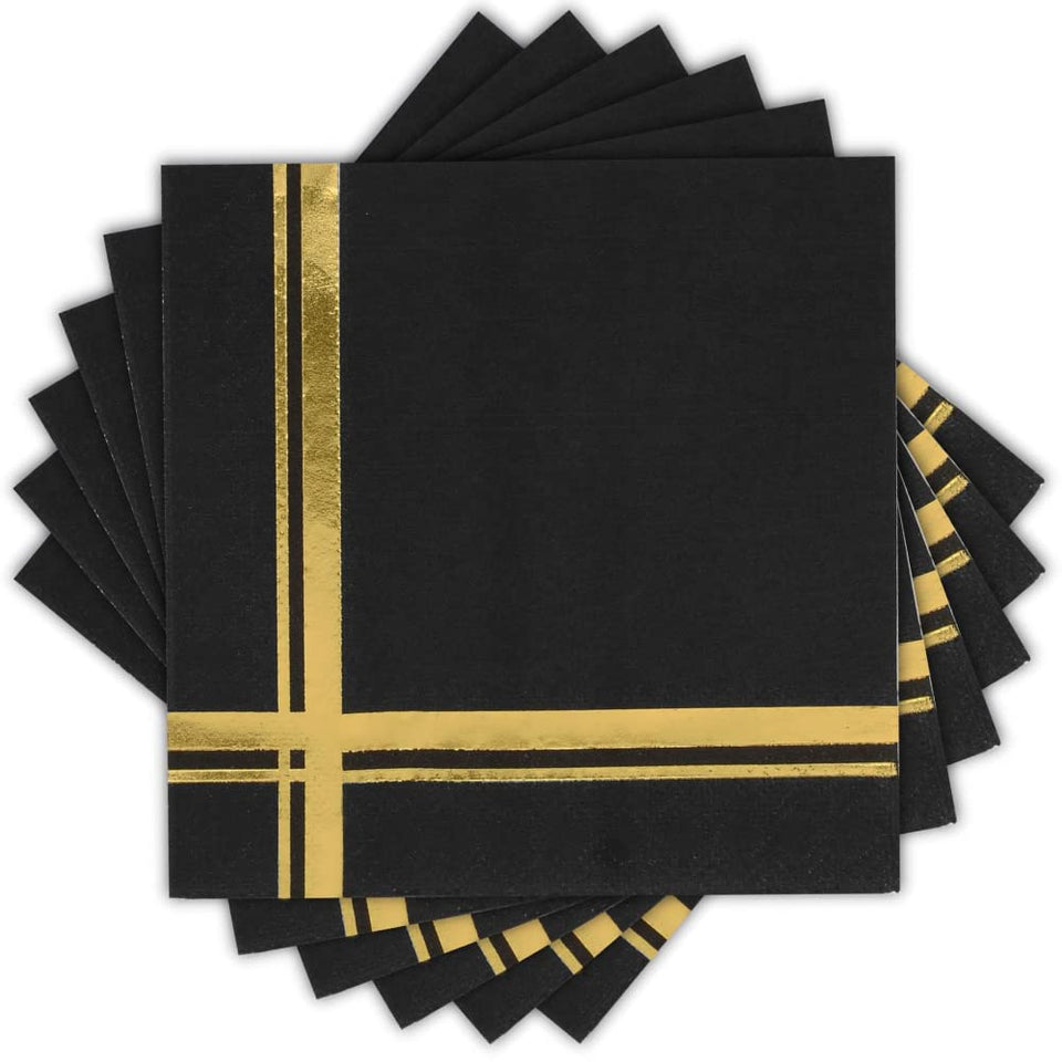 Fanxyware Blissful Crossing gold-on-black napkins elevate cocktail service