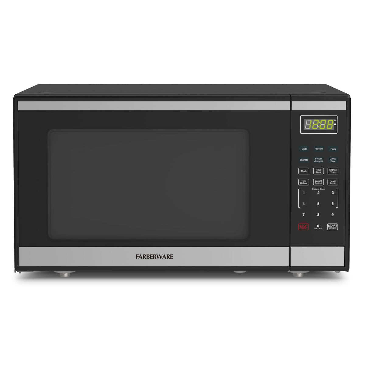 Farberware 1.6 cu ft countertop microwave front view showing spacious interior