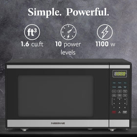 Farberware 1100W countertop microwave with turntable and cooking area