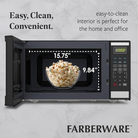 Farberware microwave displaying auto-cook programs for quick meals