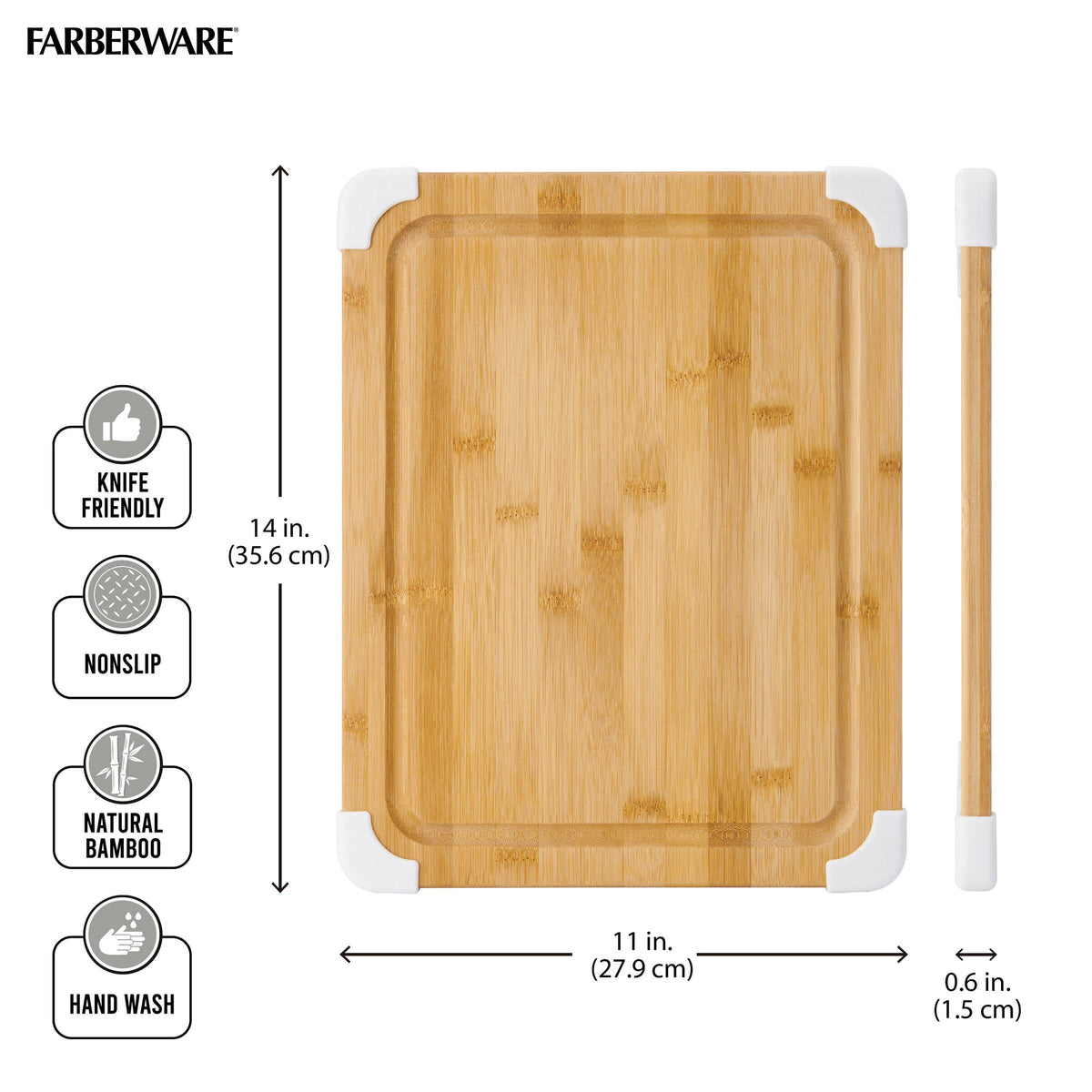 Farberware board with convenient hand hole for lifting and carrying