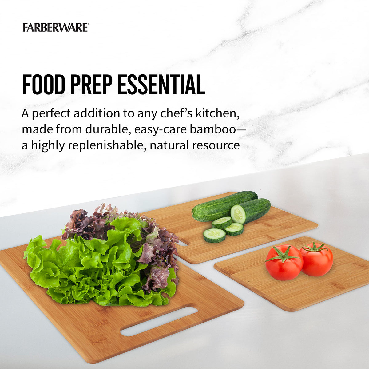 Farberware bamboo cutting board large 9x13 with handles for easy transport.
