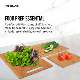 Farberware bamboo cutting board large 9x13 with handles for easy transport.