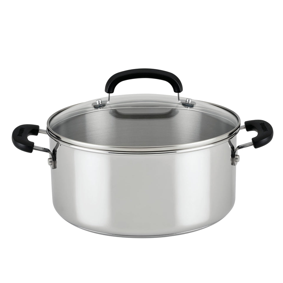 Farberware Brilliance 5qt dutch oven with lid on delivers even heating on all cooktops