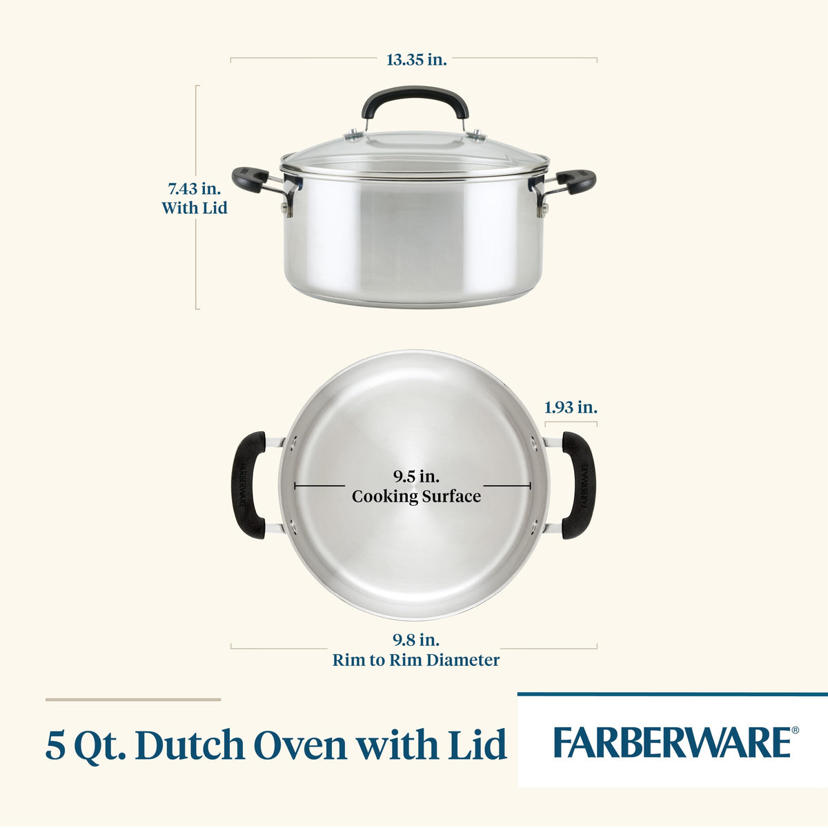 Farberware Brilliance encapsulated base highlights durable, warp-resistant heat distribution