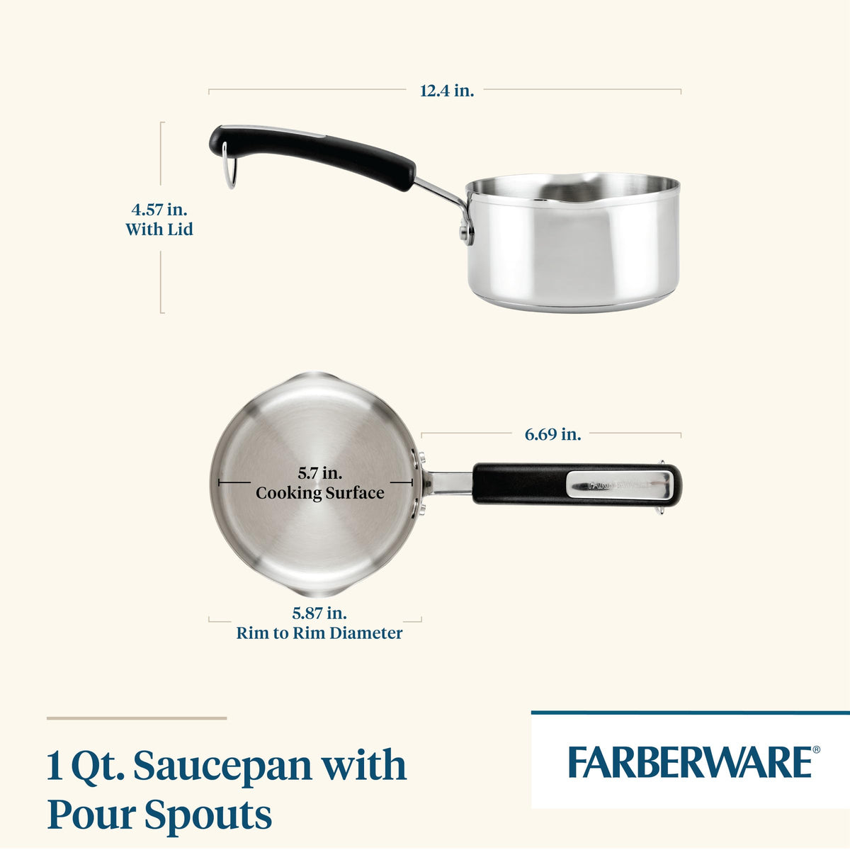 Farberware Brilliance saucepan with even-heating encapsulated base.