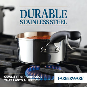 Farberware Brilliance rolled rim aids mess-free pouring.