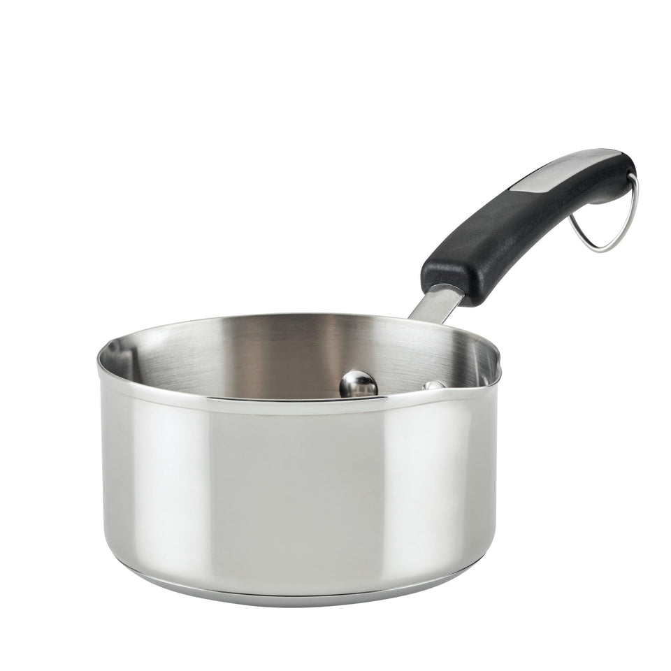 Farberware Brilliance 1qt saucepan with side spouts for easy pouring.