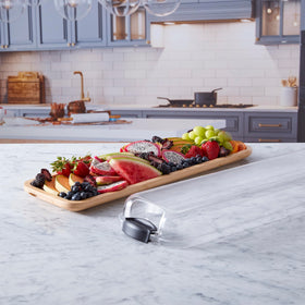 Farberware Build-a-Board easy-care bamboo surface dries quickly.