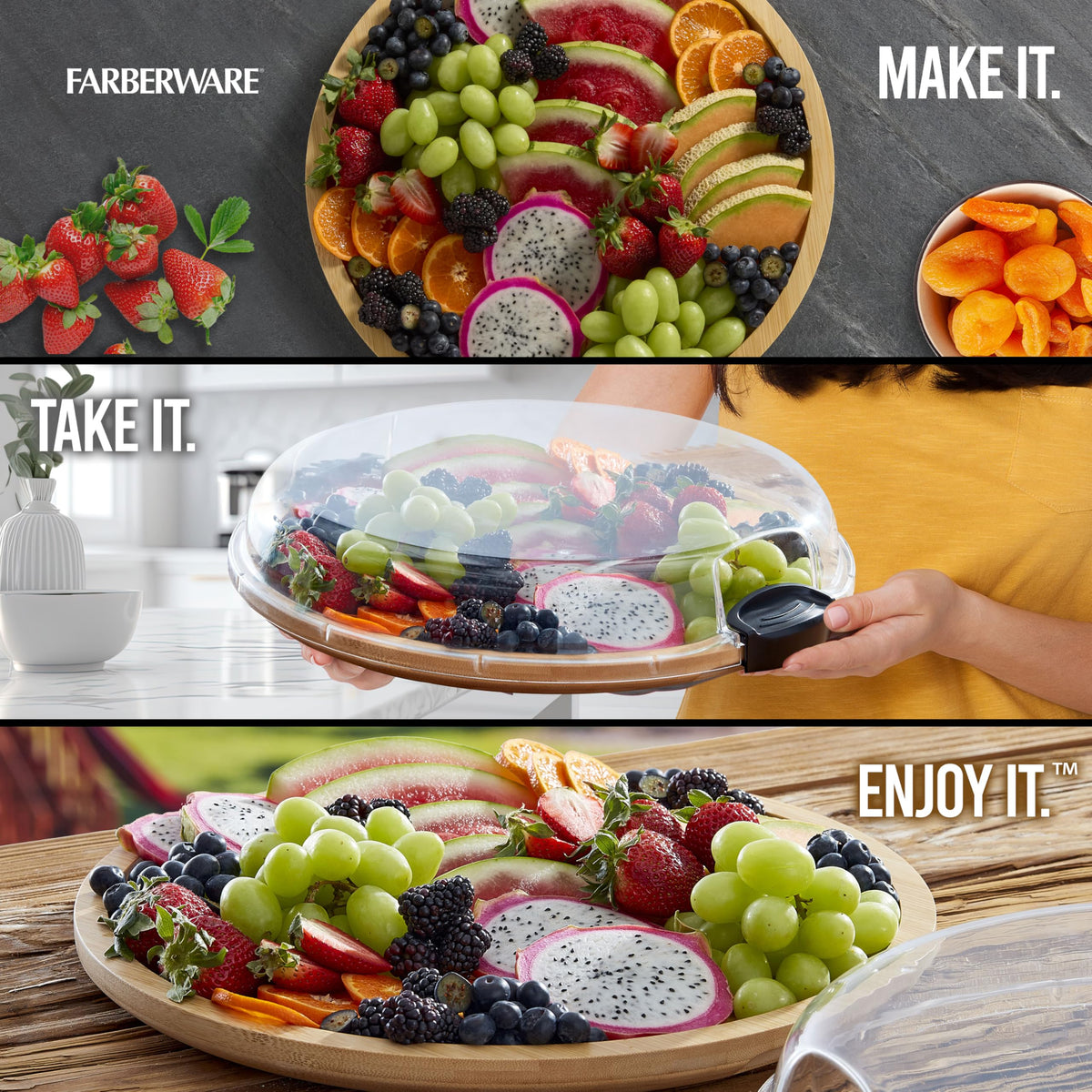 Farberware Build-a-Board dual-function design doubles as prep and serve station.