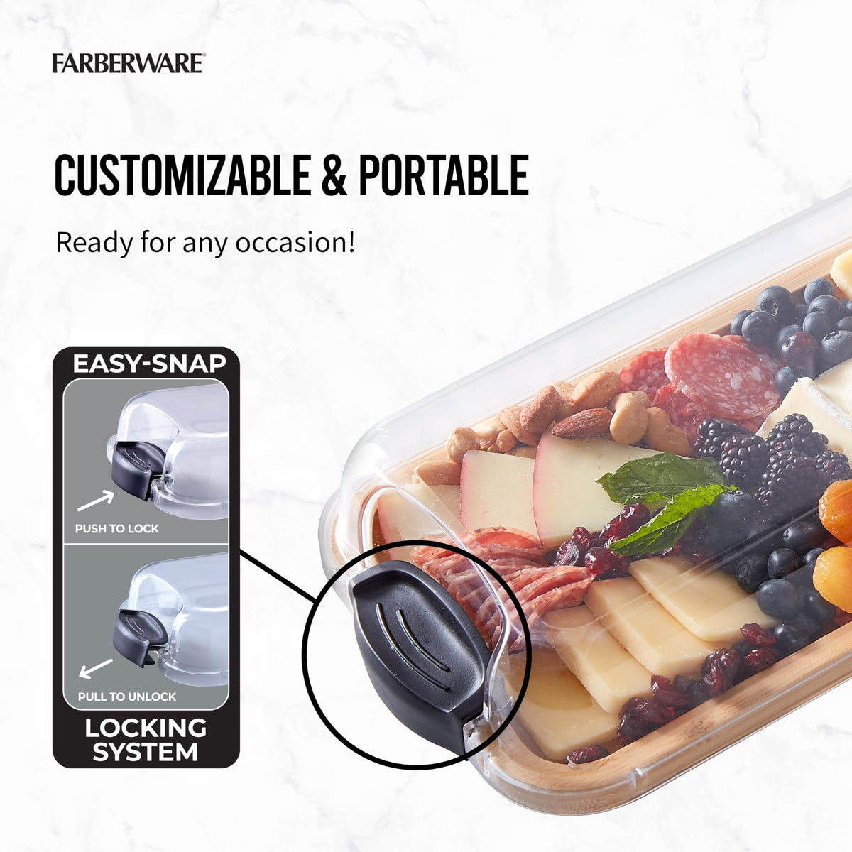 Farberware Build-a-Board dual-function side supports prep and serving.