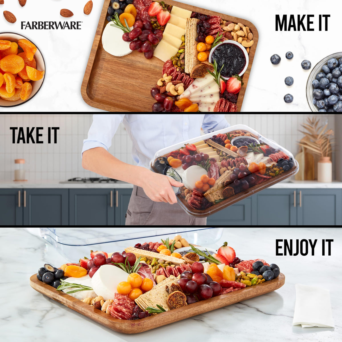 Farberware Build-A-Board dual-sided design ideal for prep and stylish display.