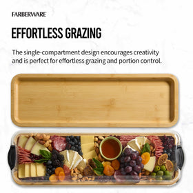 Farberware Build-a-Board compartments help organize cheeses, fruits, and bites.