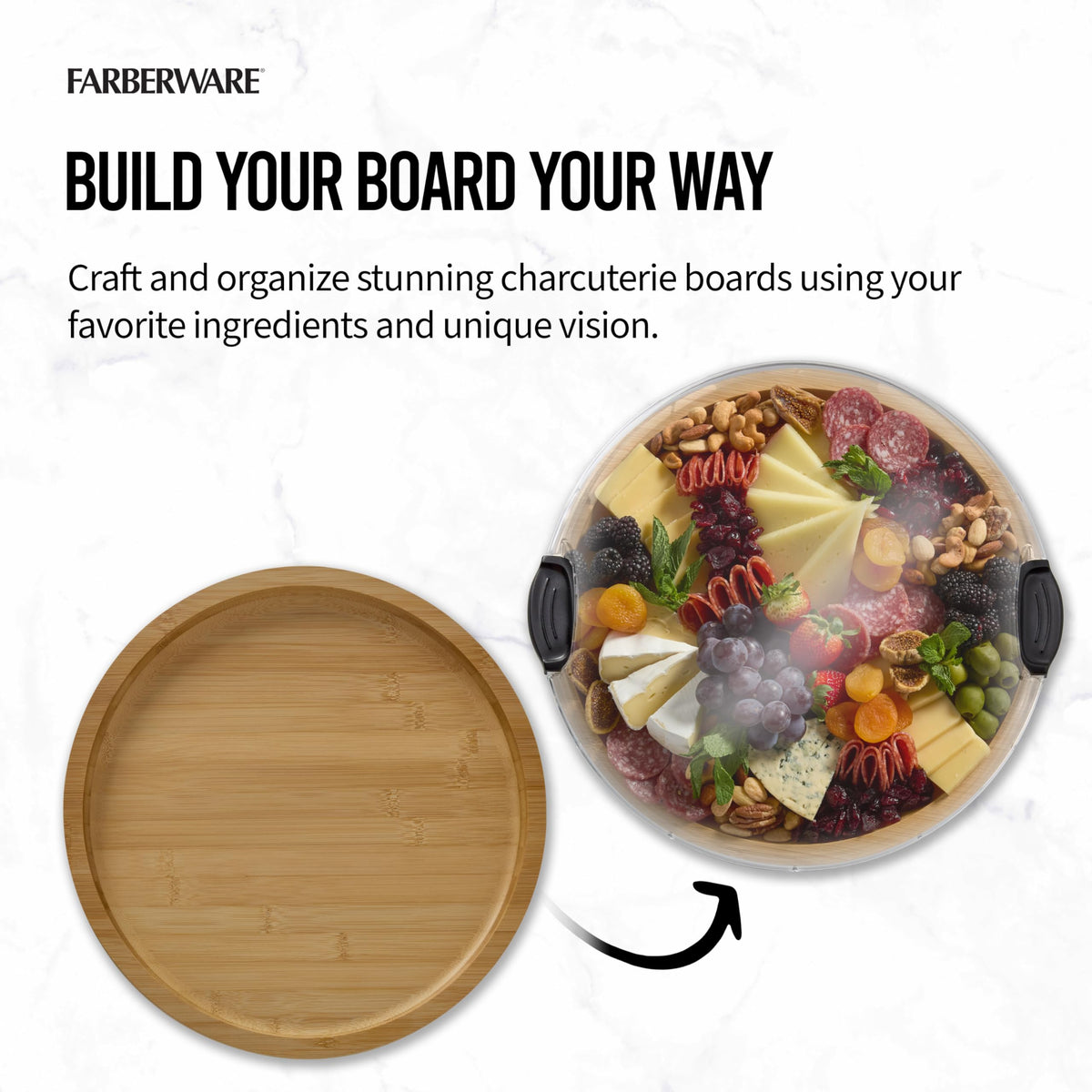 Farberware Build-a-Board locking lid keeps contents fresh during transport.