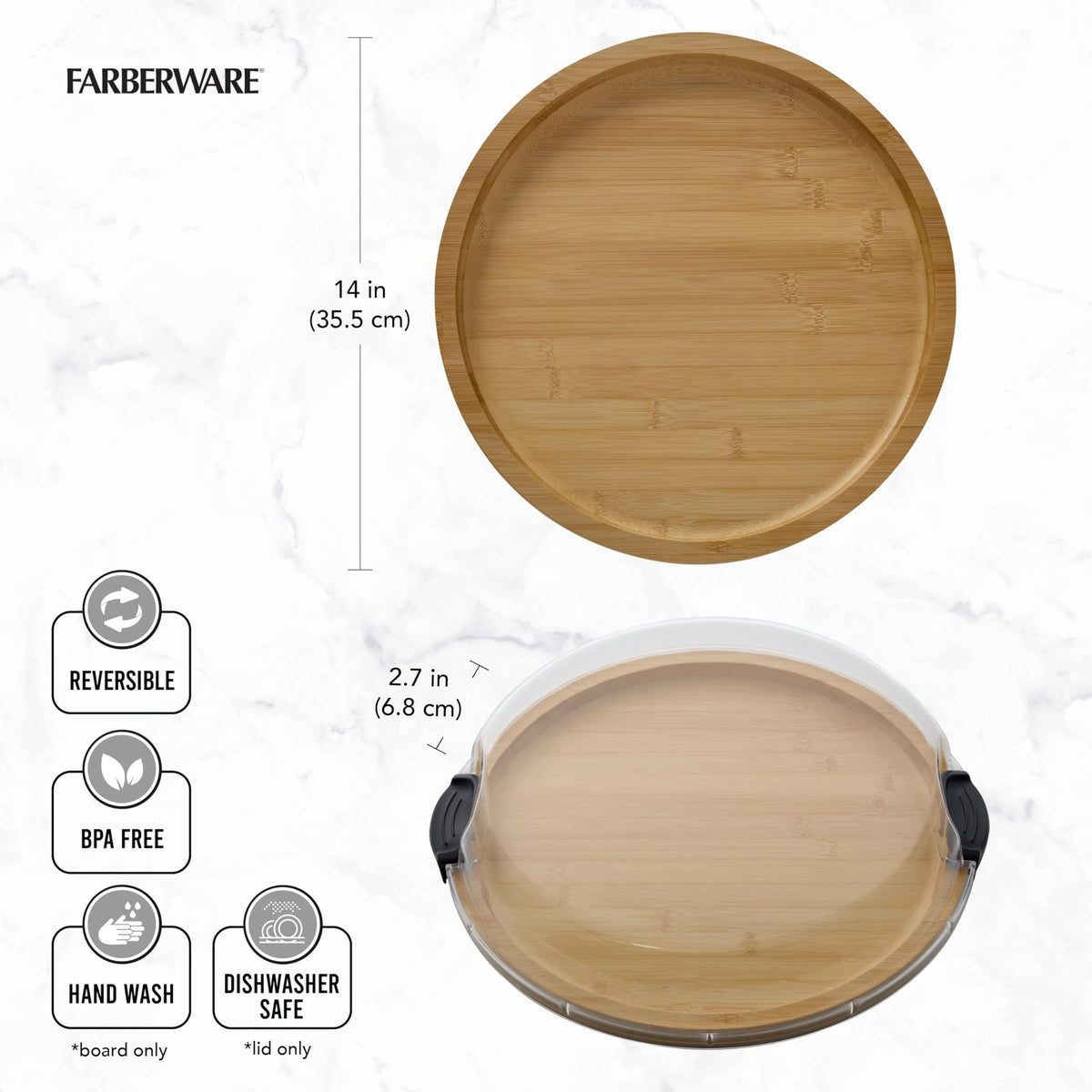 Farberware Build-a-Board's 14-inch round surface offers ample serving space.