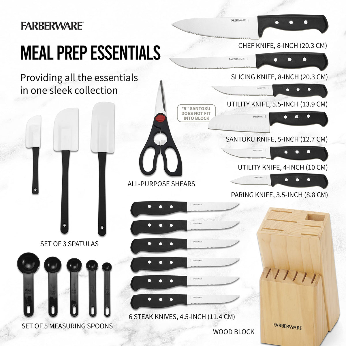 Farberware 8-inch chef knife for precise slicing and control.