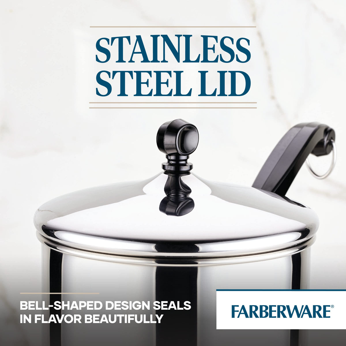 Farberware Classic 3qt saucepan aluminum core base delivers fast, uniform heat.