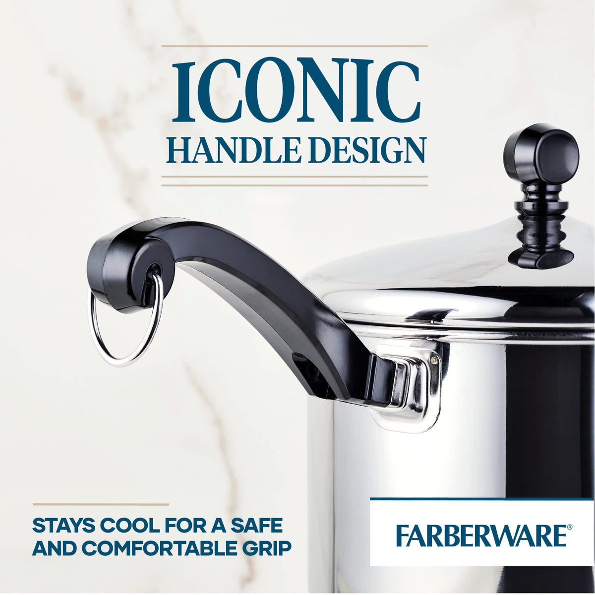 Farberware Classic 3qt saucepan comfort handle provides a secure grip.