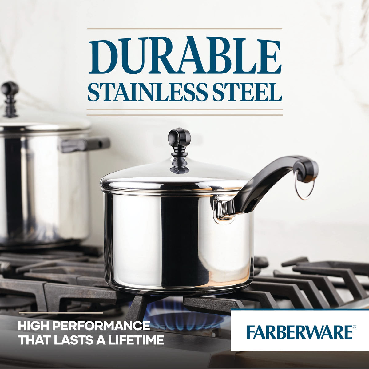Farberware Classic 3qt saucepan dishwasher-safe for easy cleanup after meals.