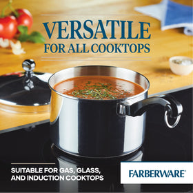 Farberware Classic 3qt saucepan mirror-finish exterior adds a refined kitchen look.
