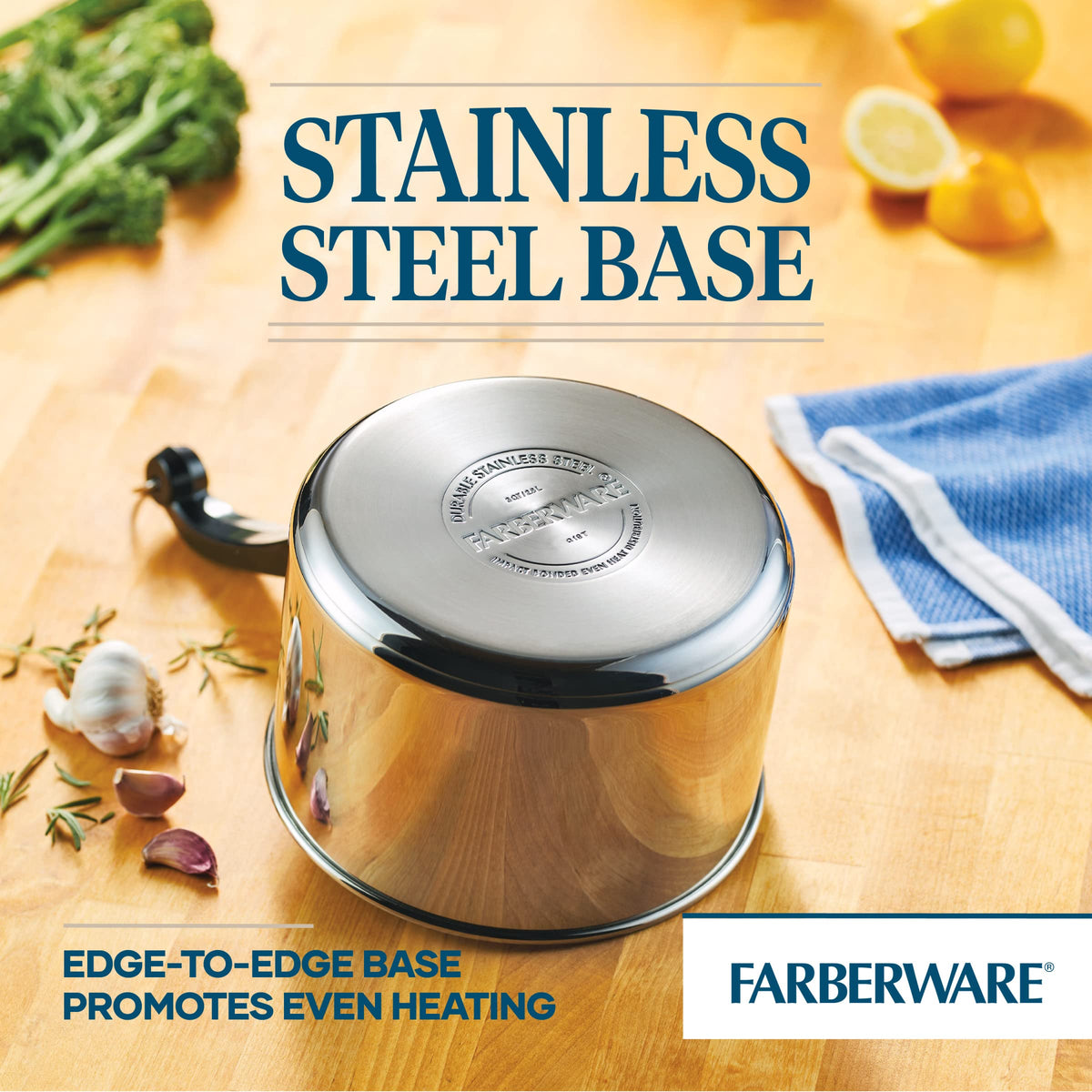 Farberware Classic 3qt saucepan oven-safe to 350°F for versatile cooking.
