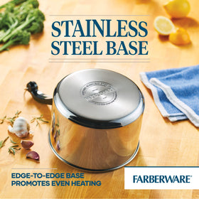 Farberware Classic 3qt saucepan oven-safe to 350°F for versatile cooking.