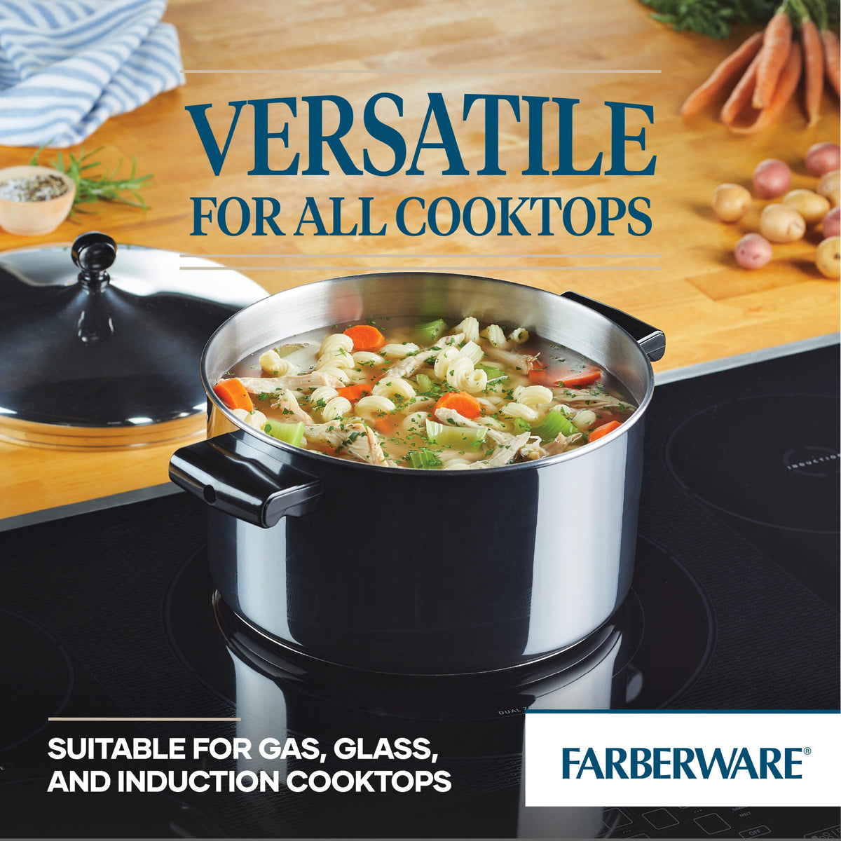 Farberware Classic stockpot on stove delivers steady simmering